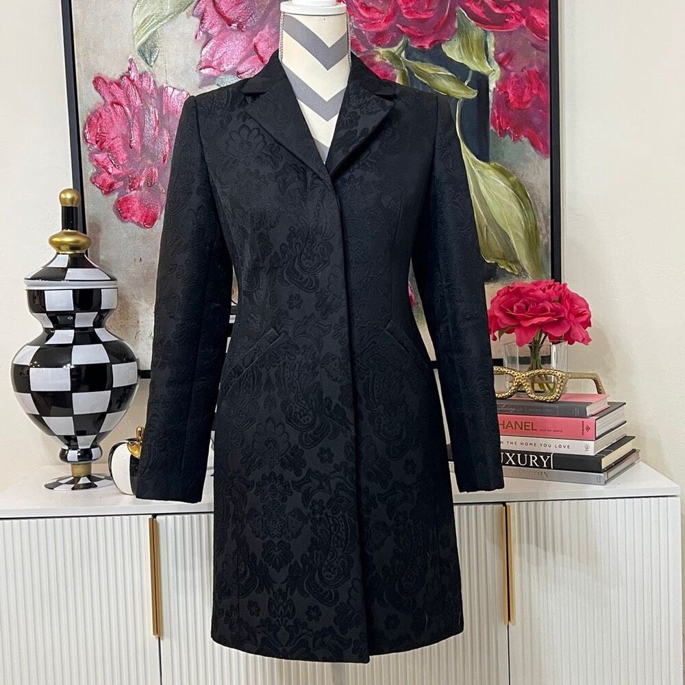 VIEN Women's Floral Jacquard Brocade Longline Blazer Coat Black Size 2